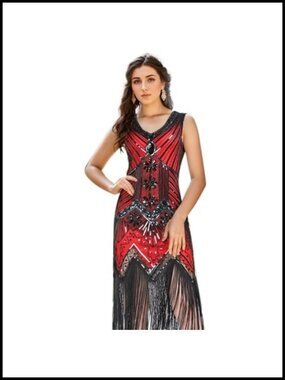 1920s Flapper Dress Fringed Sequin Great Gatsby Roaring 20s Costume